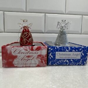 Set‎ Of 2 Vintage Hand Crafted Glass Angel Ornaments With Boxes Christmas
